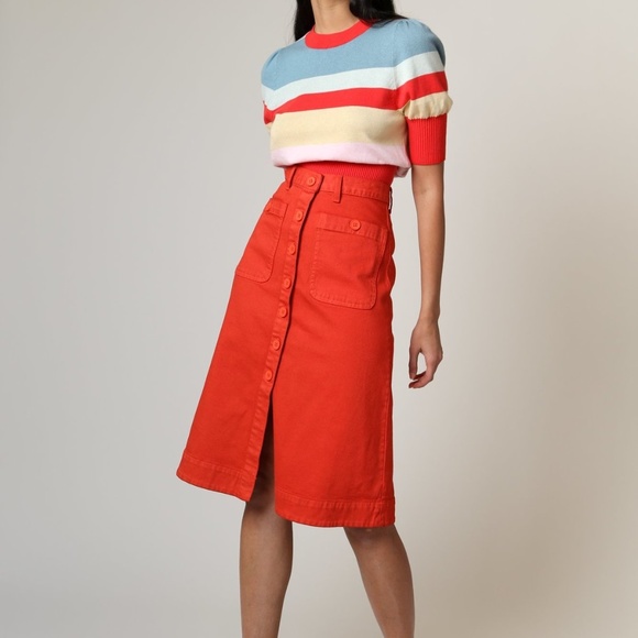 Rachel Antonoff Rosemary Midi Skirt in Blood Orange (FLAWED) - Picture 4 of 8